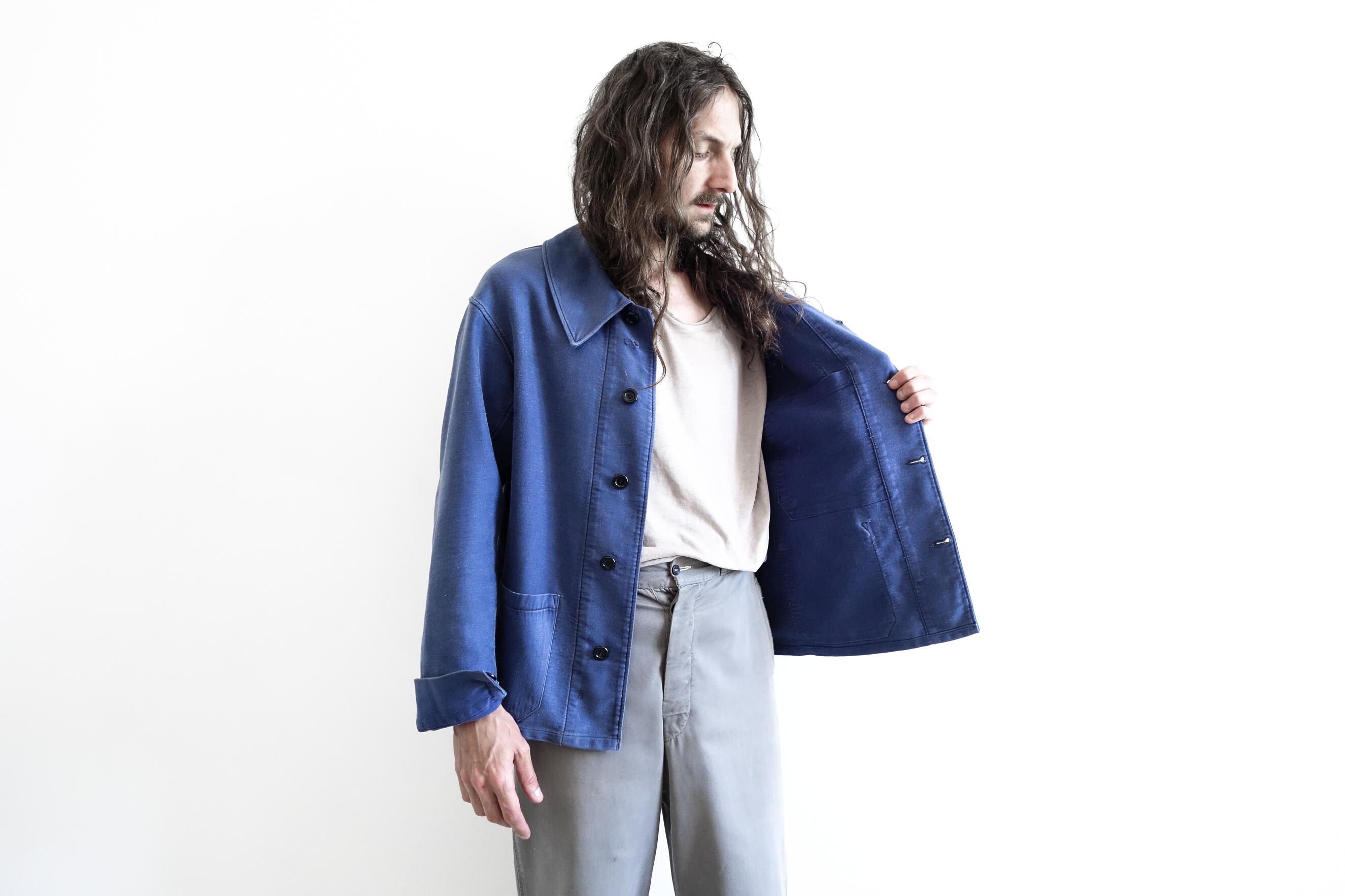 1980S Moleskin Work Jacket . French Work Jacket Faded Utility