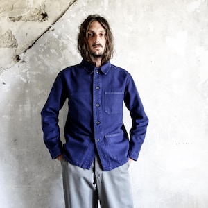 Vintage 1970s Blue French Work Jacket . French Workwear Boro Chore Jacket Atelier  .