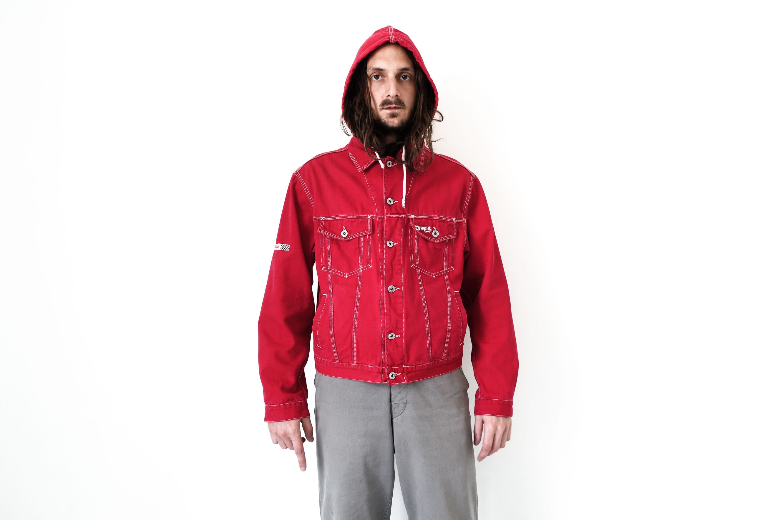 90s ENERGIE Hooded Jacket Duck Cotton . Faded Skated Hoodie