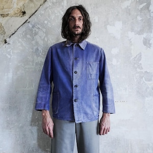 1970s HBT Work jacket Faded Purple Blue . Chore Utility Jacket