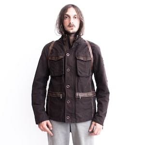 Veste CHEVIGNON des années 90 en cuir d’agneau coton. Veste Duster rétro sur chemise