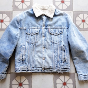 LEVIS Sherpa Jeansjacke 1980er Jahre .Jeans Jacke Sherpa Interior . Grunge-Denim-Bomber