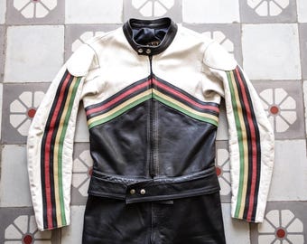 Kurtka motocyklowa skórzana z lat 70. Kurtka motocyklowa Cafe Racer Racing. Krótkie kurtki motocyklowe