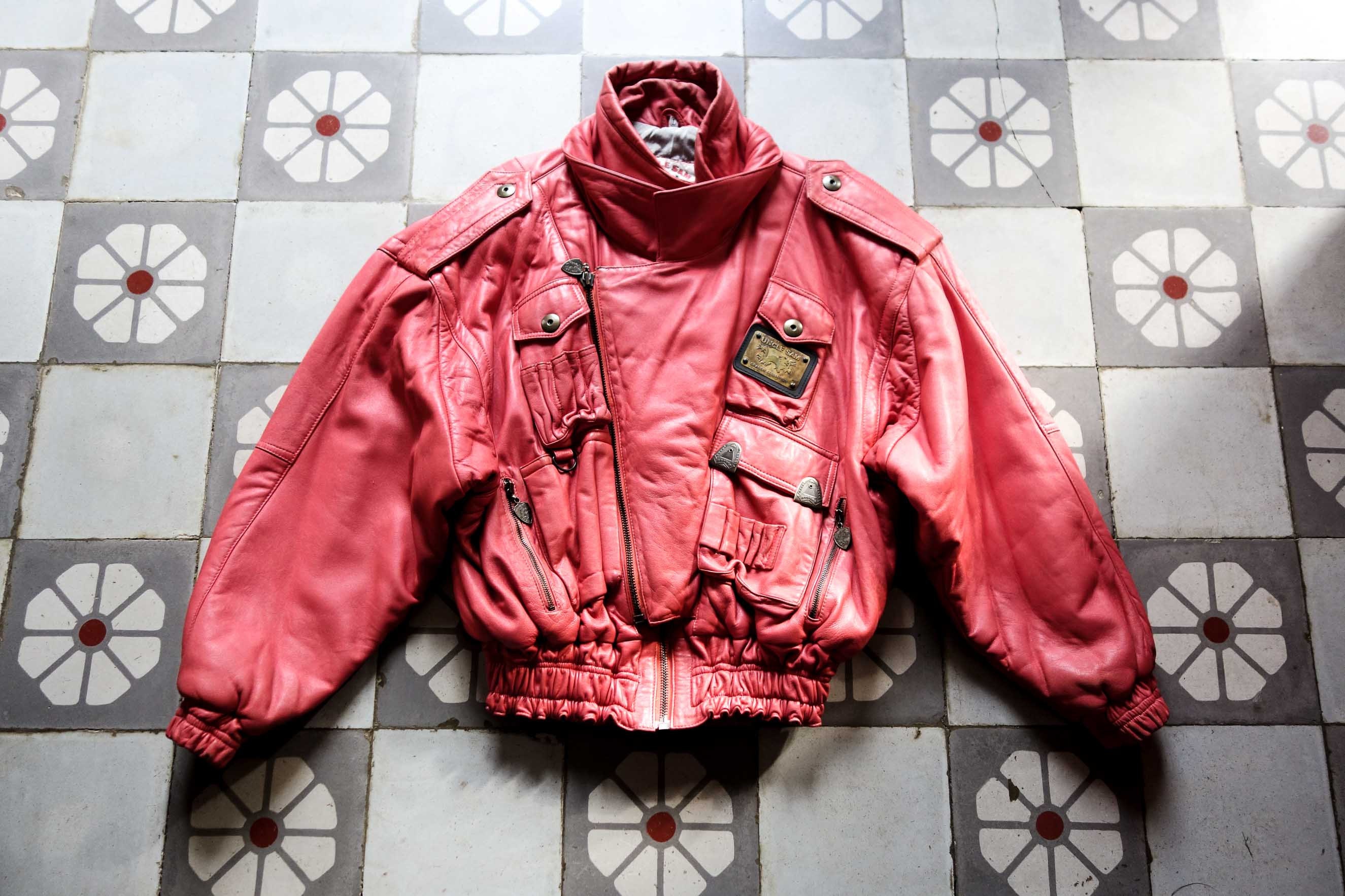 UNCLE SAM Pink BOXY Leather Bomber Jacket 1990s . Designer