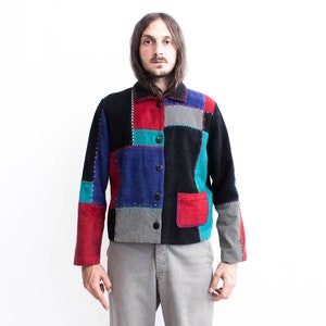 Patchwork Multicolour Jacke 90er Jahre. Hippie Collage Jacke Multi strukturierte Gobelin Samt Jacke. Einzigartige Vintage Jacke