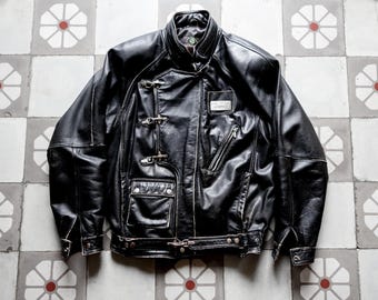 1980s Chevignon Leather Wool Jacket . Varsity Baseball