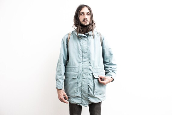 Woolrich Wool Lined Rain Jacket 70s . Blue Windbreaker Active Wear Anorak Buffalo Plaid Coat