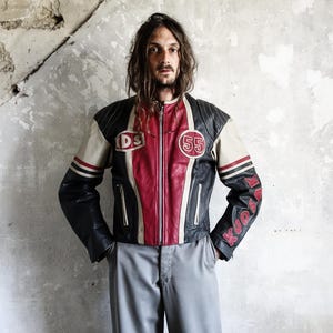 Vintage Biker Leather Jacket Two Tone 1980s. Cafe Racer Jacket Vanson Leather French Vintage NOS Motorcycle