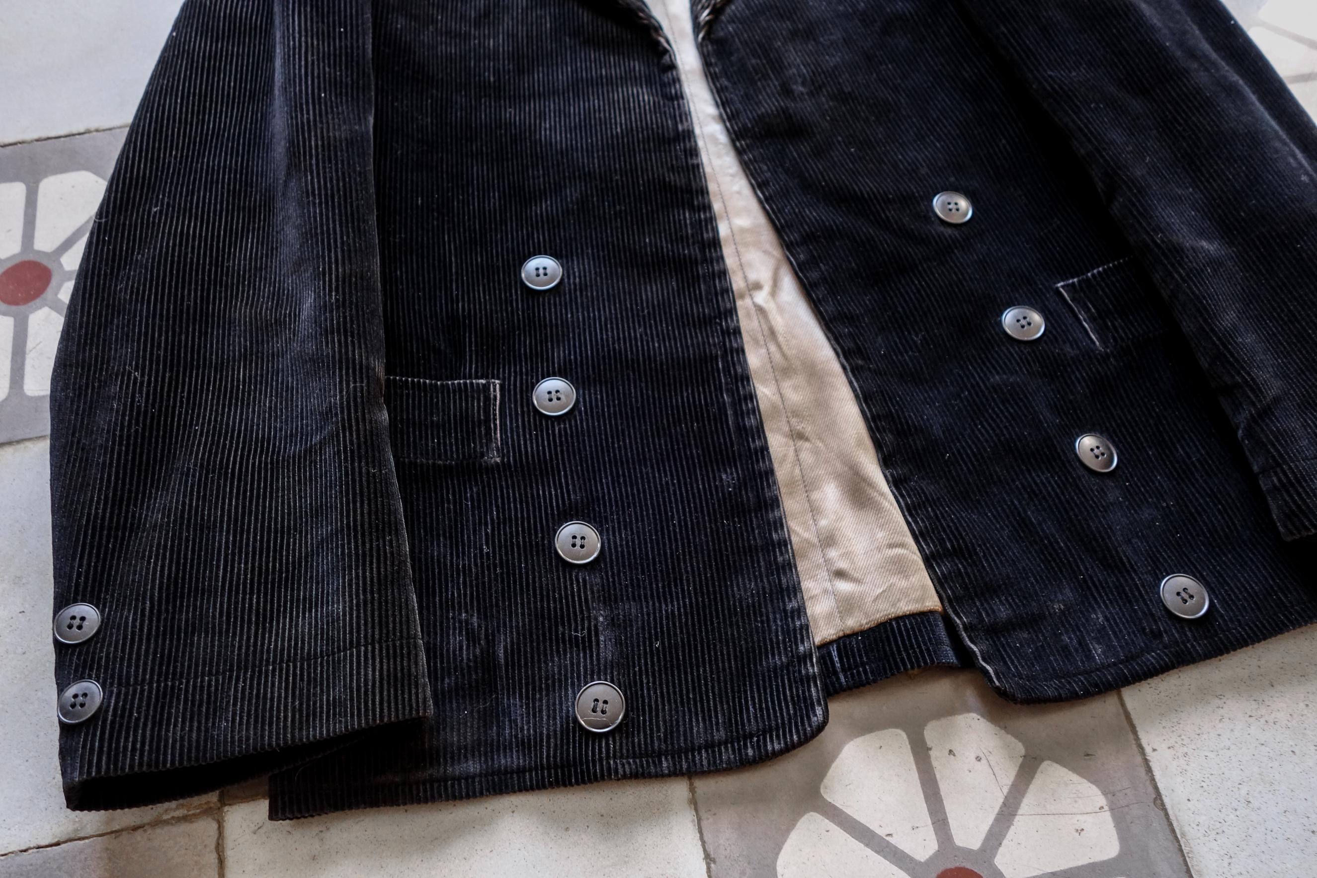 1950s French Work Jacket Corduroy . Workwear Double Breasted