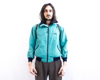 Eddie Bauer Windbreaker Anorak 80s . Turquoise Fleeced Lined Ski Jacket Hiking Nylon Bomber . Patagonia Style Pull Over Thermal Spring