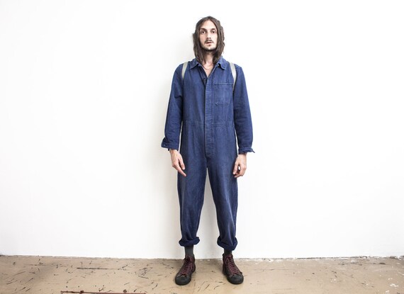 Herringbone Coverall 70s . Workwear Overall Faded