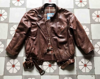 Blouson en cuir JAPA asymetrique des annees 80 Etsy France