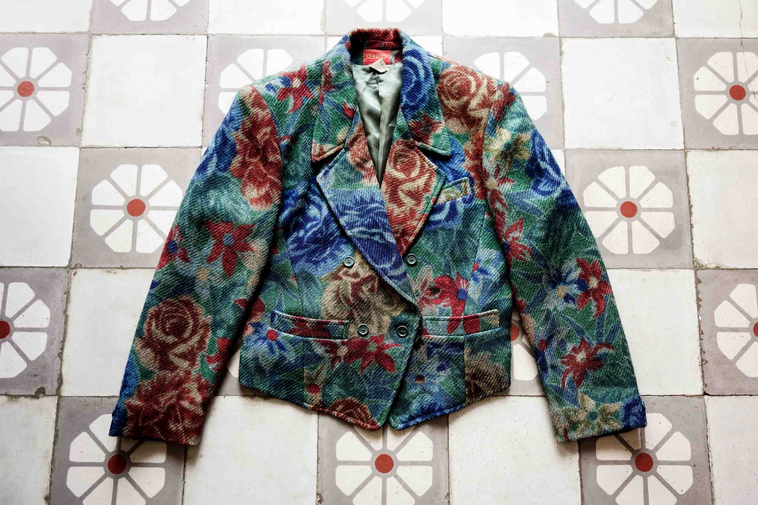KENZO Botanical Blazer Jacket 1990s . Flower Pattern Designer 