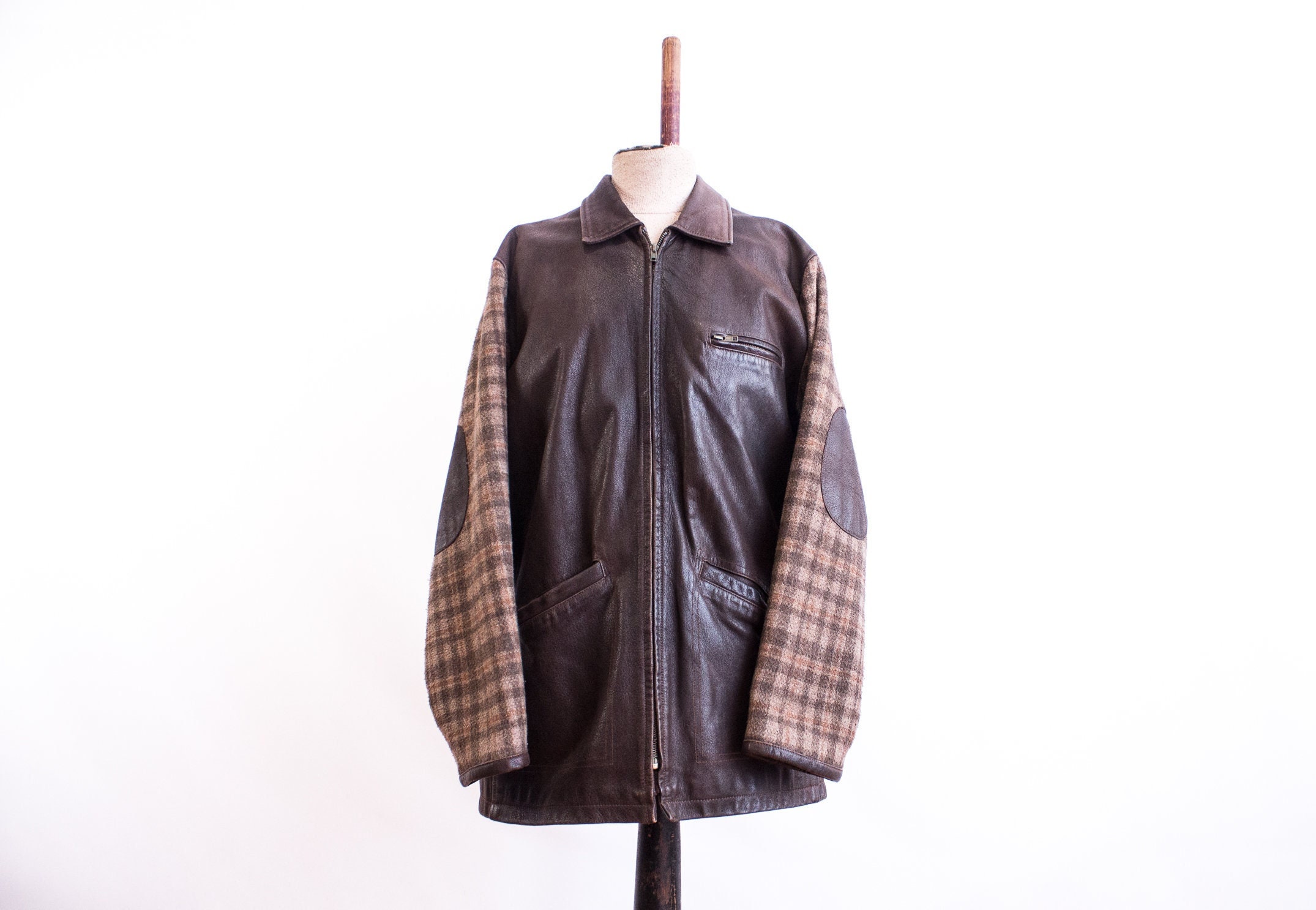 NAF NAF Leather Jacket 1980s . Belt Back Half Wool/leather - Etsy