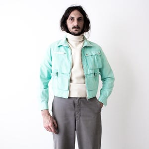 80s Turquoise Workwear Cropped blouson . Utility Jacket Lightweight image 2