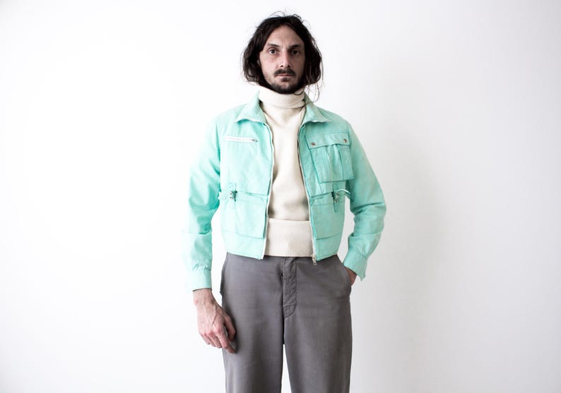 80s Turquoise Workwear Cropped blouson . Utility Jacket Lightweight image 2