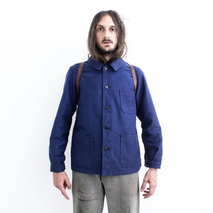 Indigo Moleskin Französische Arbeitsjacke 1970er Jahre____ Zustand Zustand