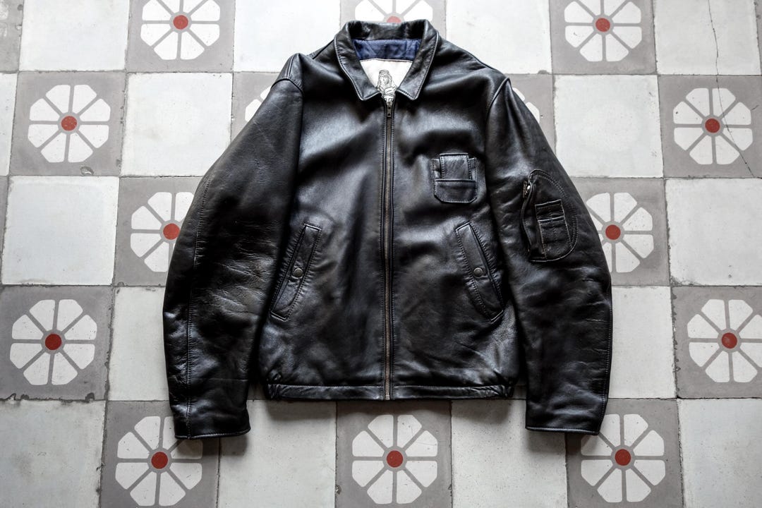ジャケット・アウター 50s French Military Leather Aviator Coat Vintage Made in France Expresso Leather Flight Jacket Usaf