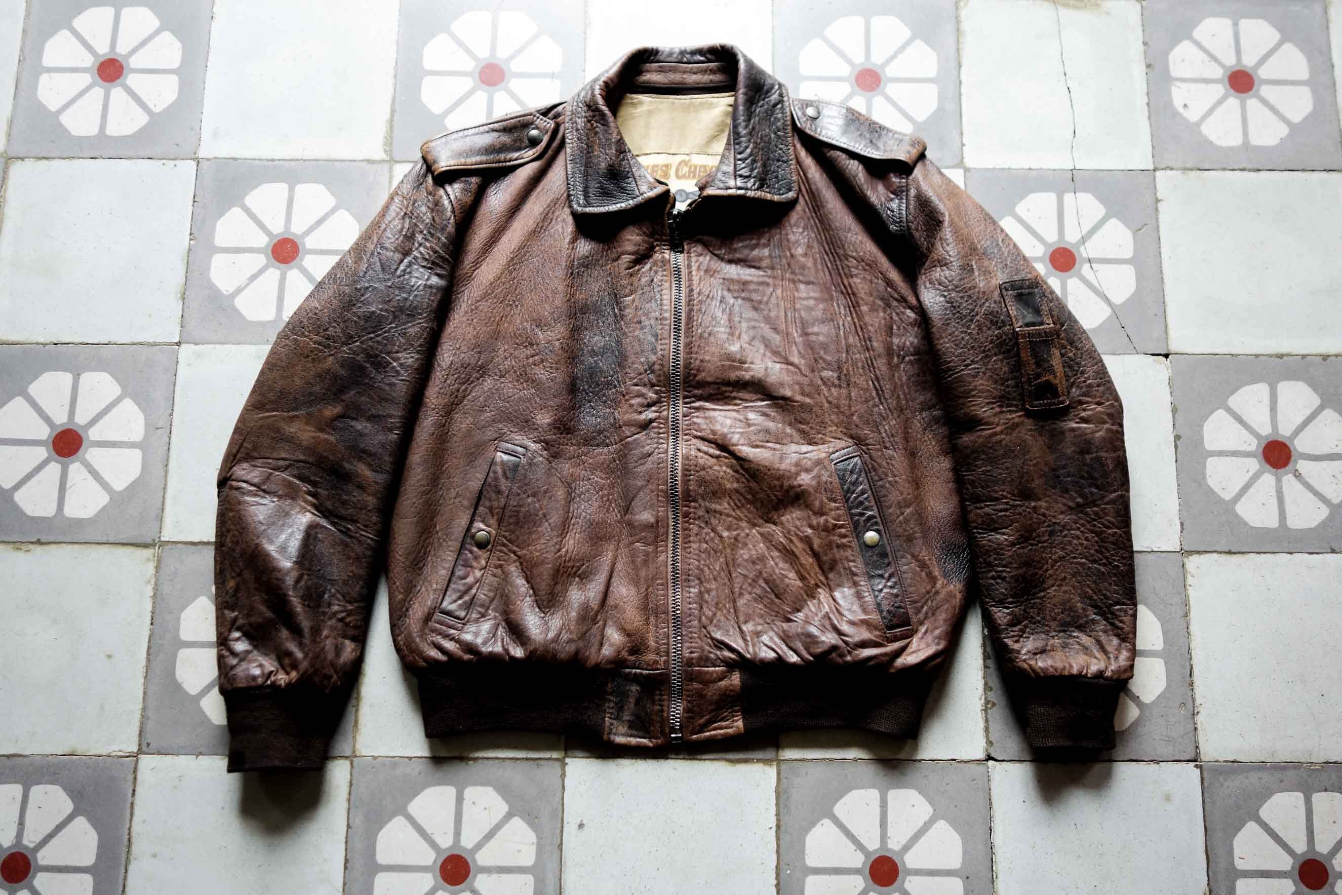 CHARLES CHEVIGNON Pilot Leather Jacket 1980s . Tan Leather CHARLES CHEVIGNON Pilot Leather Jacket 1980s . Tan Leather