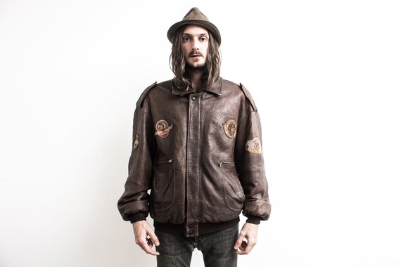 1970s Flight Jacket . Brown Pilot Leather Jacket .