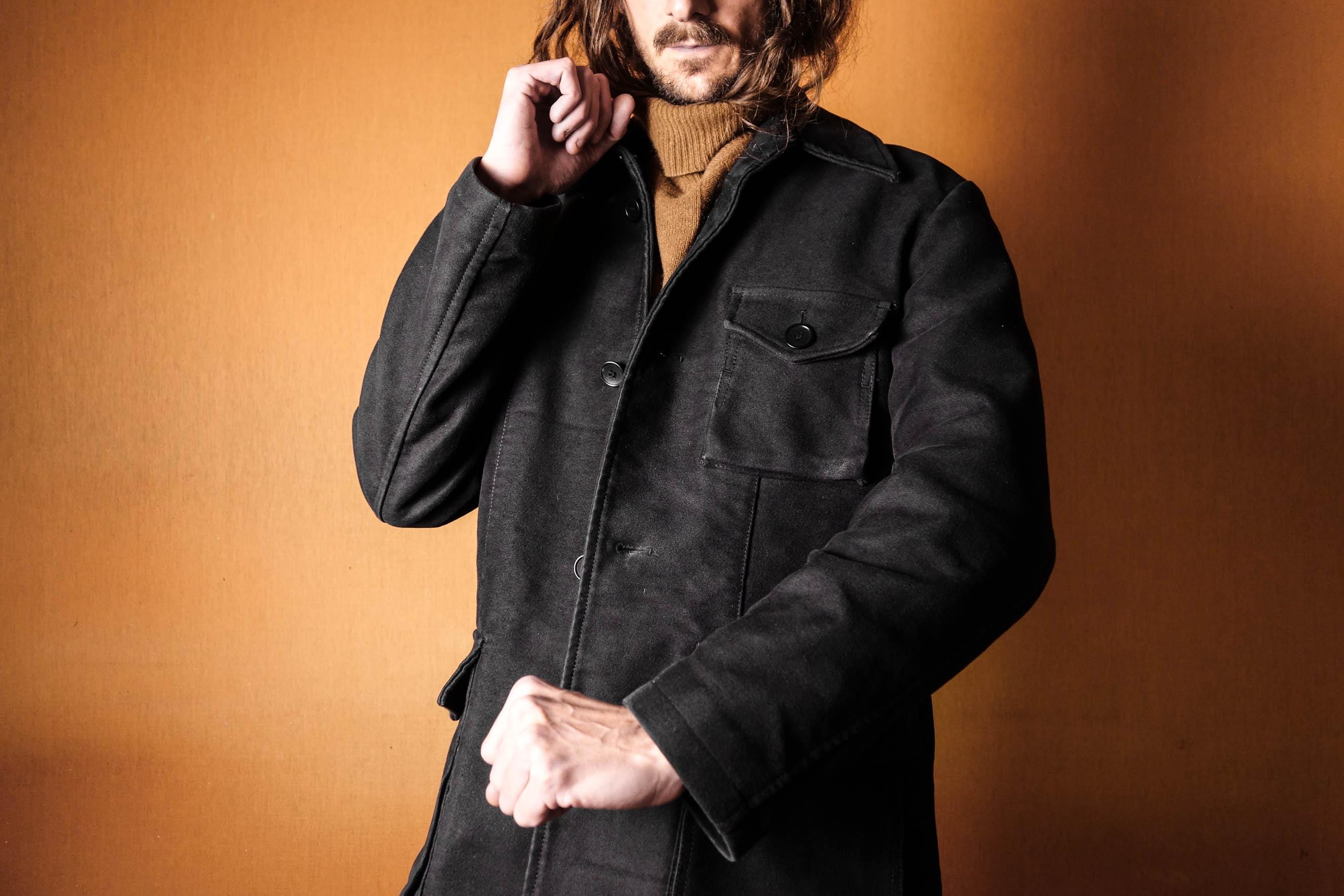 1960s German Moleskin Work Jacket Black . Workwear Utility
