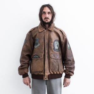Vintage A-2 Flight Jacket Air Force 1980s . Avirex Style A-2 Aviator Jacket Distressed Leather