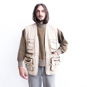 Taktische Angelweste 1980er Cargo Ärmellose Jacke. Armee-Militärweste