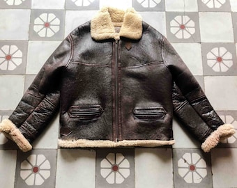 RARE CHIPIE B-3 Aviator Bomber Jacket Pilot 1980s. Sheepskin Winter blouson French Vintage