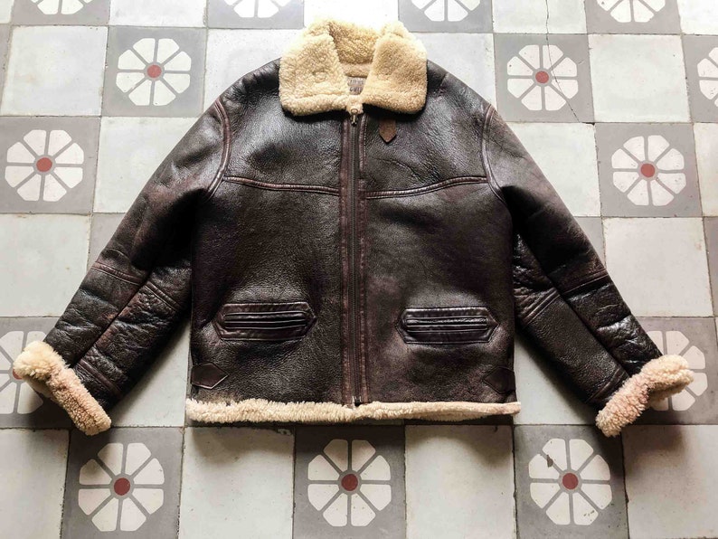 RARE CHIPIE B-3 Aviator Bomber Jacket Pilot 1980s. Sheepskin Winter blouson French Vintage zdjęcie 1