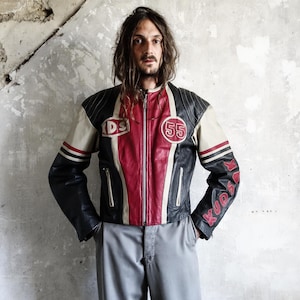 Vintage Biker Leather Jacket Two Tone 1980s. Cafe Racer Jacket Vanson Leather French Vintage NOS Motorcycle