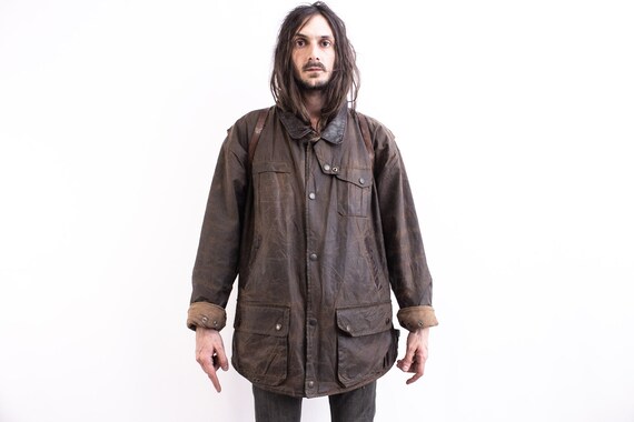 Barbour Bushman Jacket 80s . Rusty Faded Brown Waxed Jacket 70s . Retro Wax Duster Jacket . Barbour Style Country Jacket