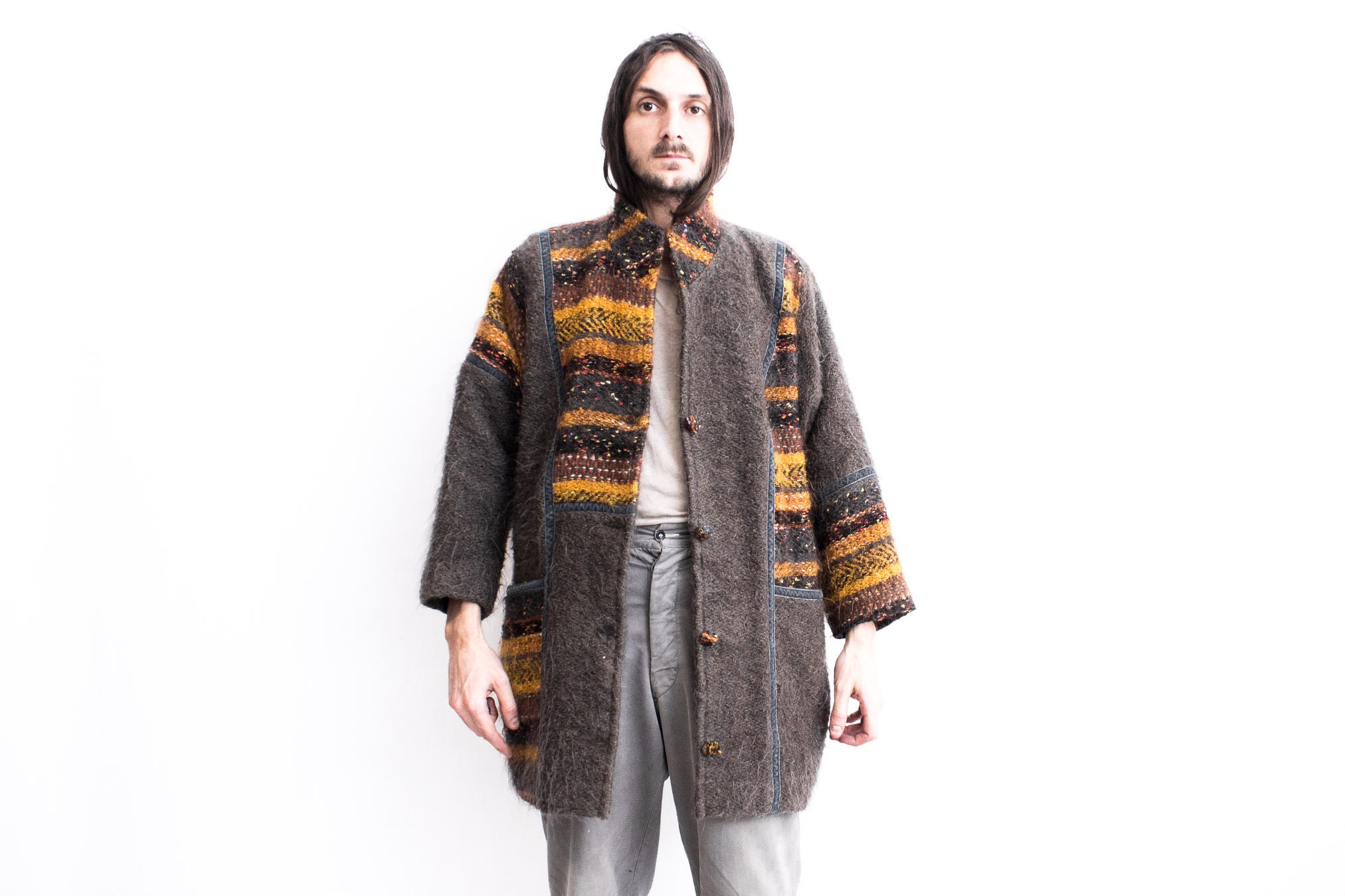 Artisanal Hand Made Mohair Wool Coat 1970s . Tissages Du