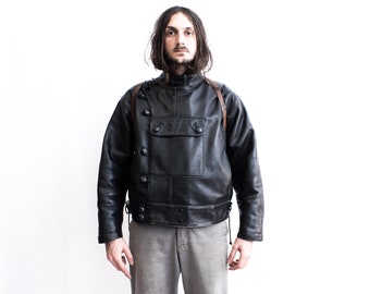 MOTO CUIR Swedish Motorcycle Jacket Replica 1980s . Punk Moto Jacket .  Grunge Bomber Leather Jacket