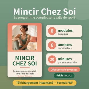 Programa de pérdida de peso en casa, fitness sin gimnasio, 8 módulos en PDF, nutrición y ejercicio, descarga instantánea.
