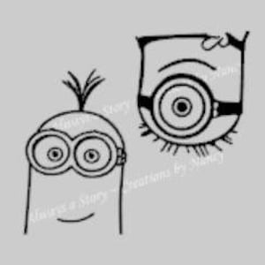 May include: Black and white line art illustration of two Minions from the Despicable Me movie franchise. The Minions are wearing their signature goggles and overalls. The illustration is simple and stylized.