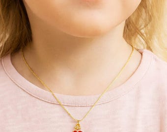 Collana a forma di coccinella in oro per bambine, ciondolo portafortuna in smalto, regalo per bambini