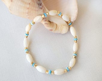 Bracelet extensible en nacre, bijoux en coquillages de plage d'été