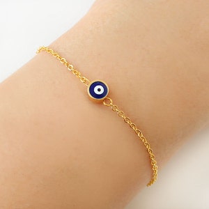 Gold chain evil eye bracelet, blue evil eye bracelet, protection bracelet, minimalist bracelet, tiny bracelet, christmas gift