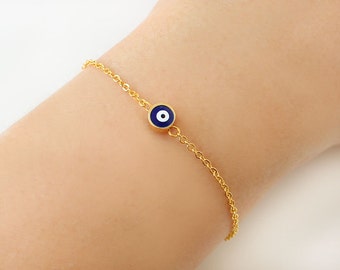 Gold chain evil eye bracelet, blue evil eye bracelet, protection bracelet, minimalist bracelet, tiny bracelet, christmas gift