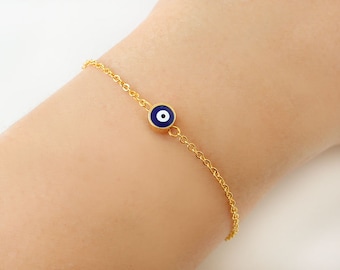 Gold Plated Chain Evil Eye Bracelet, Minimalist Protection Jewelry
