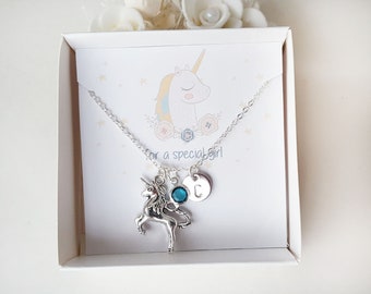 Personalized Unicorn necklace, Unicorn gift, Unicorn jewelry, birthstone necklace, Unicorn necklace for little girl, Unicorn lover gift