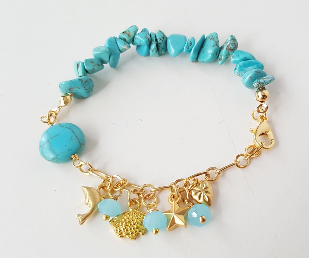 Turquoise Beads Bracelet, Gold Turquoise Bracelet, Natural Stones