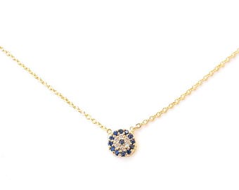 Zirconia evil eye jewelry, gold evil eye necklace, valentine's day gift for her, best friend birthday, mother gift, mini evil eye