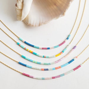 Minimalist jewelry, gold delicate beaded necklace, dainty gold necklace with small beads, gold chain, colorful boho jewelry