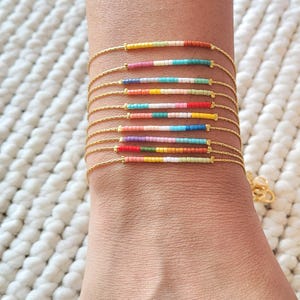 Delicate gold beaded bracelet, minimalist bracelet, dainty gold bracelet with small beads, colorful boho jewelry
