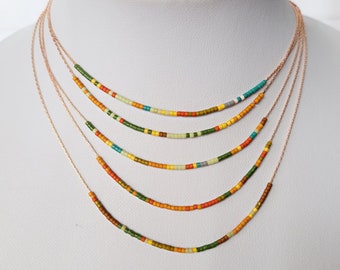 Earth Tone Beaded Necklace, Rose Gold Minimalist Jewelry