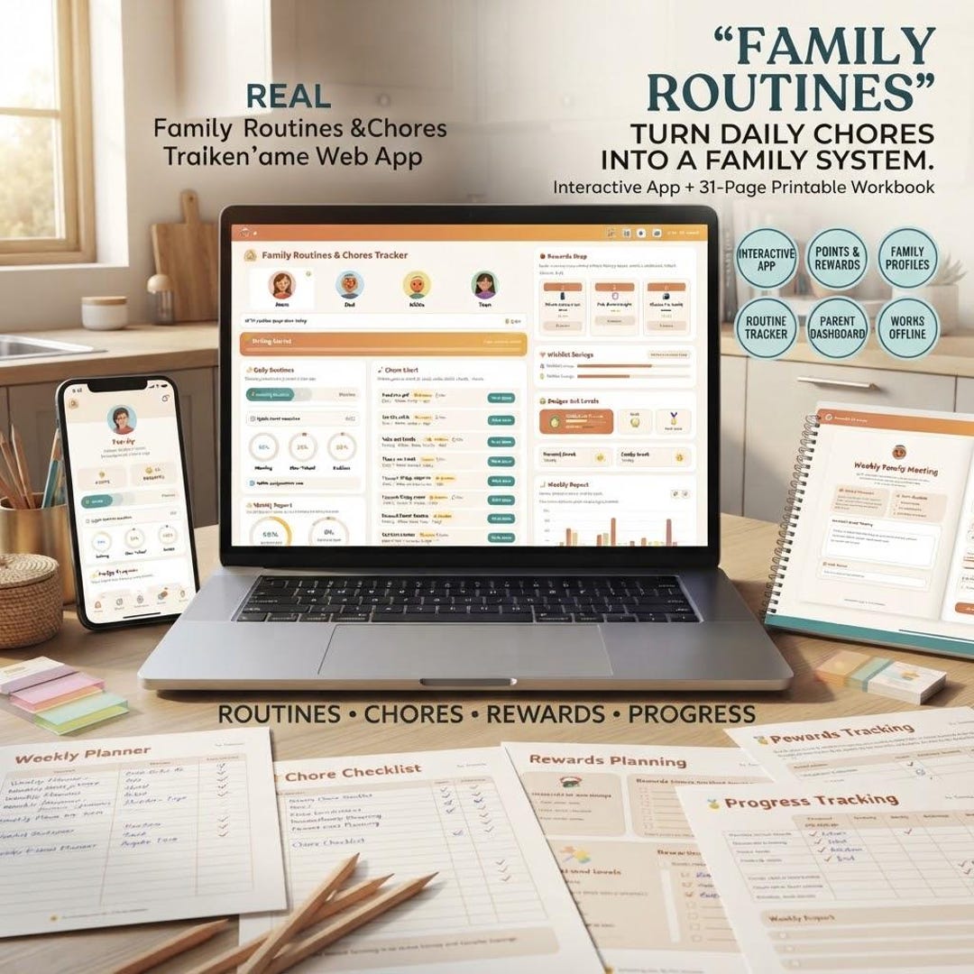 Interactive Family Chore Tracker App & Printable Workbook (digital ...