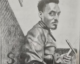 Portrait original dessiné à la main au crayon graphite A3