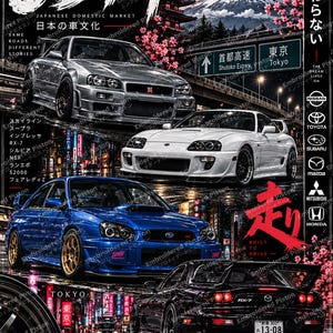 JDM-bilkulturposter | Väggkonst på den japanska inhemska marknaden | Skyline GT-R R34 Supra MK4 Wrx Sti RX-7-tryck | Digital garagedekor