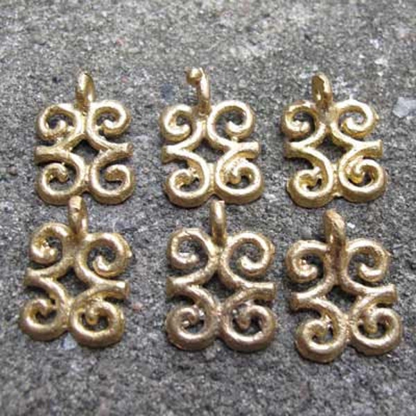 6 handmade african recycled Adinkra symbol brass pendant